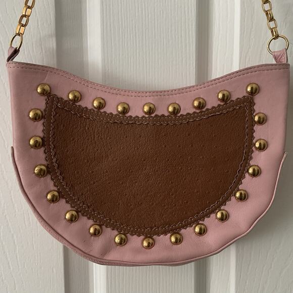 Leatherock Y2K Shoulder Bag Deadstock Pink Studded Chain Leather Made In USA - Picture 2 of 5